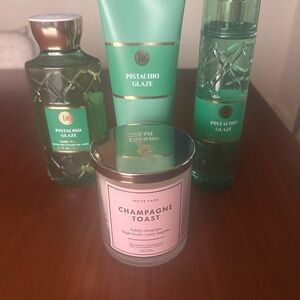 Bath & Body Works Pistachio Glaze Body Wash and Champagne Toast Candle Set